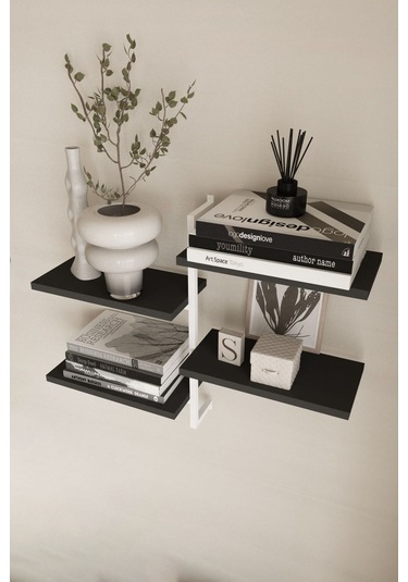 Aju 4 Katlı Duvar Rafı Metal Çerçeveli Dekoratif Kitaplık Ve Raf Ünitesi Modern Minimalist Tasarım Beyaz