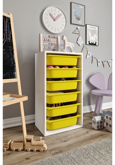 %100 Mdf - Small Mono 6 Sepetli Oyuncak Dolabı Sarı