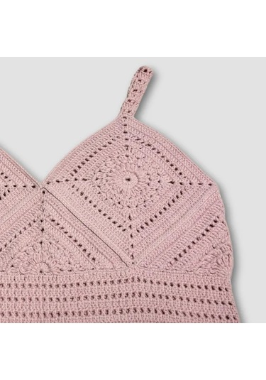 Uretti - Yıldız 7202 - El Örgüsü Crop Büstiyer Bikini Üstü Motif - Lila