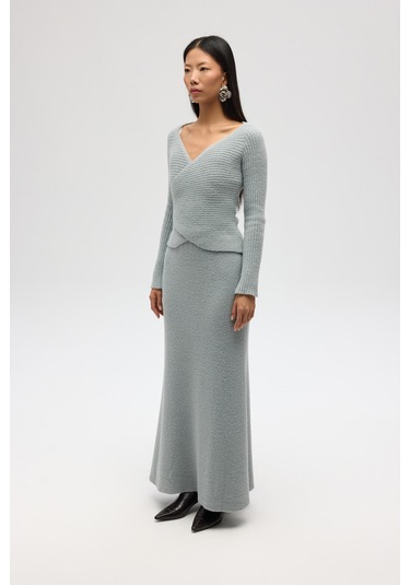 Fluff Bağlamalı Gri Üst-etek Takım Gri