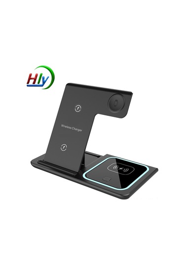 Vkemall X455 Siyah Üçlü Kollapsible Kablosuz Şarj Aleti: -huawei Uyumlu Saat Telefon Tablet Hızlı Şarj