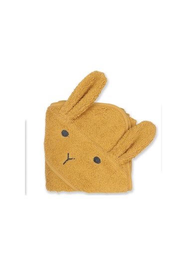 Cigit Kulaklı Tavşan Nakışlı Bebek Banyo Havlusu 75x75 Cm Hardal Sarı 75 x 75