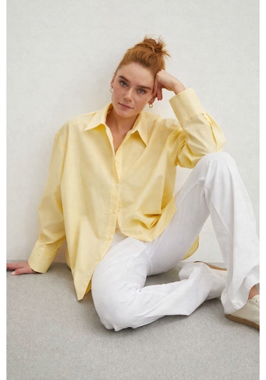 Modeva Global Minimalist Kesim Modern Duruşlu Düz Oversize Butter Sarısı Kadın Gömlek Butter Sarı