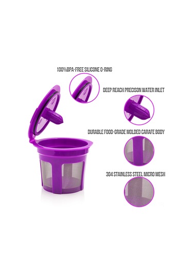 Kangvka Keurig 2.0 & 1.0 Makinaları İçin Yeniden Kullanılabilir Kahve Kapsülü - 304 Çelik Filtreli, Mor Tekli - Kaliteli Aroma Ve Kremalı Lezzet Sağlar Mor