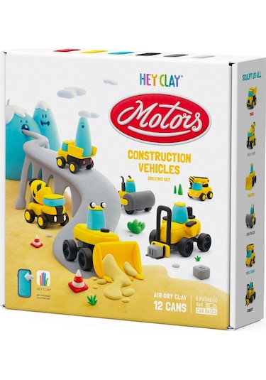 Hey Clay Hava İle Kuruyan Kil 12'li Kutu - İnşaat Araçları renkli