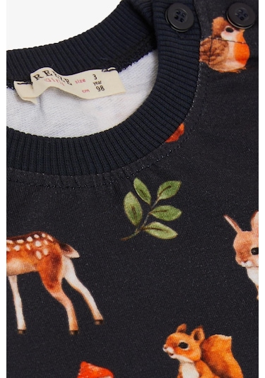 Breeze Kız Çocuk Pijama Takımı Orman Temalı Sevimli Hayvancıklar Desenli 1-4 Yaş, Antrasit-antrasit Antrasit