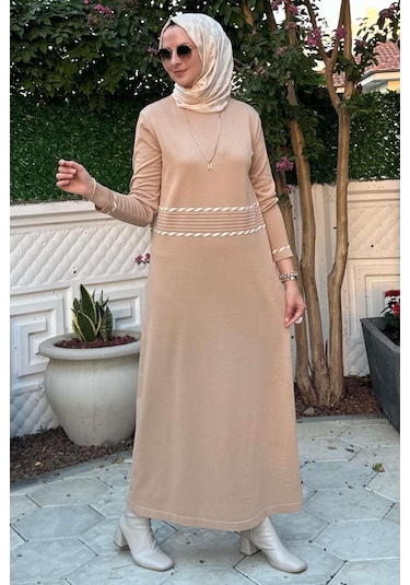 Rabia Şamlı Samanyolu Bej Triko Elbise Normal