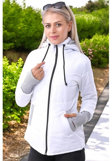 Kışlık Su Geçirmez Kısa Şişme Kadın Mont Beyaz