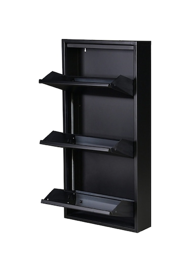 Kaser Siyah Metal Ayakkabılık 3'Lü Siyah