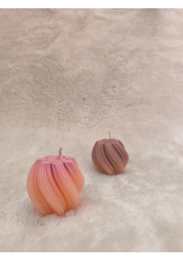 Dalga Desenli Dekoratif Mum, Tek Renk Pembe