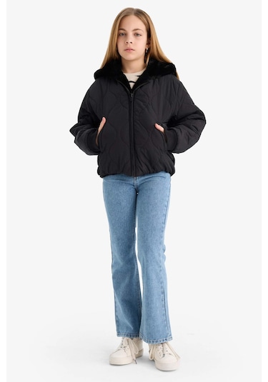 Defacto Kız Çocuk Çift Taraflı Kapüşonlu Mont C5493a825aubk27 Siyah