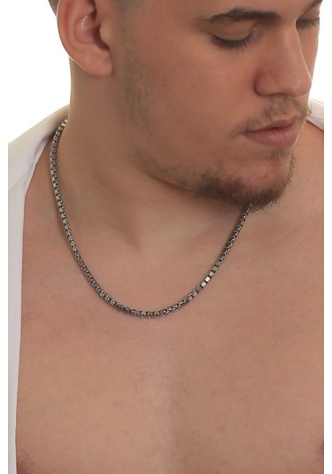 Labalaba Erkek Gri Örme Model Çelik Zincir Kolye Gümüş