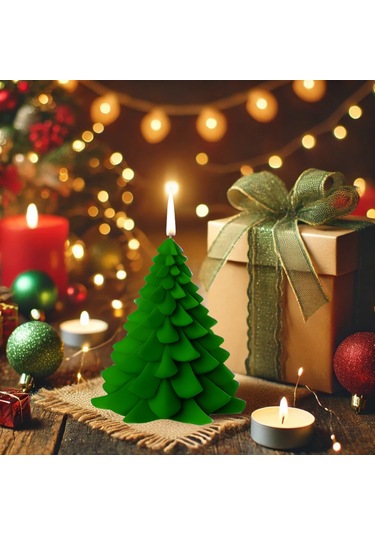 Büyük Yeşil Dekoratif Yılbaşı Çam Ağacı Mum Yeşil