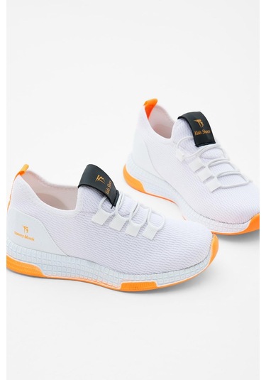 Rahat Kalıp Lastik Bağcıklı Çocuk Unisex Beyaz Oranj Spor Ayakkabı V2qnt-3 Beyaz Oranj