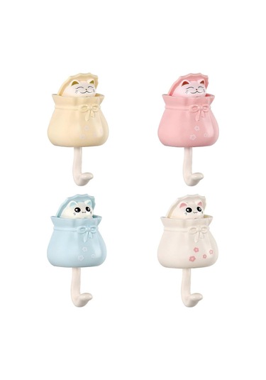 Adet Sevimli Duvar Kancaları, Oda Dekoru İçin Yapışkanlı Kedi Anahtarlık, Havlu Sırt Çantası Şapka Atkı Asma Dekorasyonu İçin Ağır Hizmet Tipi Duvara Monte Kedi Palto Kancaları Çok Renkli