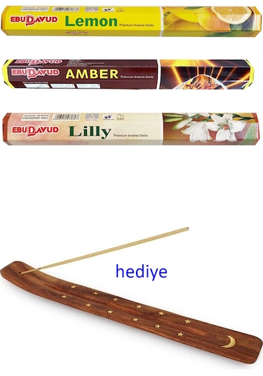 3 Paket 20 Çubuklu Tütsü Limon - Amber - Lilly - Kayık Hediyeli