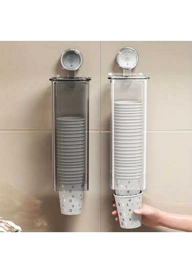Xuweiwei Şık Tasarım, Zarif Duvara Monte Bardak Dispanseri - Banyo, Mutfak Ve Ofis İçin Şeffaf Vantuzlu Kağıt Bardak Tutucu Şeffaf Renk