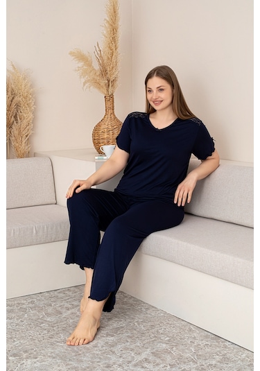 Bambu Kumaş Büyük Beden Kadın Dantelli Kısa Kollu Pijama Takımı Yumuşak, Nefes Alabilir, Şık Ve Rahat, M-5xl Bordo