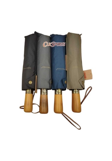 Parachase Ahşap Saplı Otomatik Premium Şemsiye Ahşap Saplı Çift Katmanlı - Çıtçıt Kılıflı Siyah