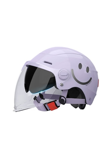 Yy SQ668 Kulak Muhafızları Çift Ayna Kuyruk Işık Açık Motosiklet Kaskı Mor
