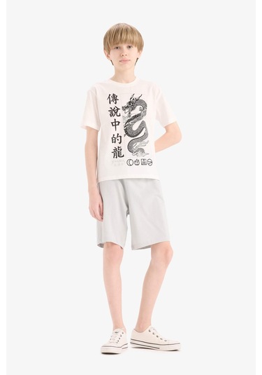 DeFacto Erkek Çocuk 2'li Takım Baskılı Kısa Kollu Tişört Beli Lastikli Şort F1230A825SMWT32 DeFacto Erkek Çocuk 2'li Takım Baskılı Kısa Kollu Tişört Beli Lastikli Şort F1230A825SMWT32