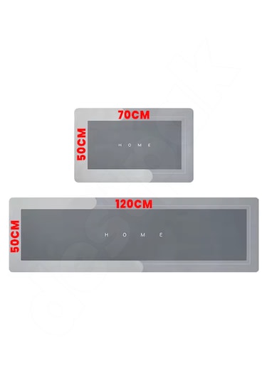 2 Adet Gri Ekstra Kalın 50x120 50x70 Su Emici Kaymaz Taban Gri