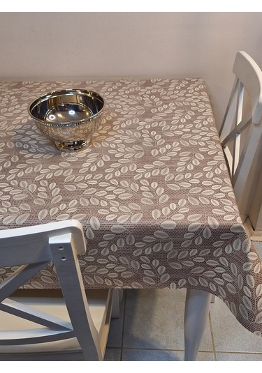 Elyaflı Pvc Muşamba - Desenli Silinebilir Masa Örtüsü Krem Fnt1248 Kahverengi