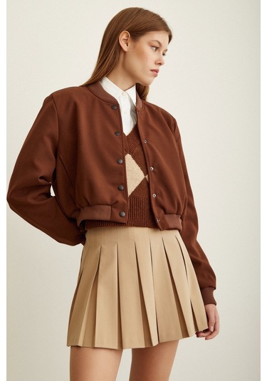 Never More Astarlı Çıt Çıtlı Mont Kahve Kahverengi