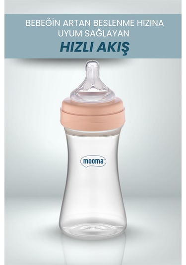 Mooma Kindy Antikolik Pp Biberon 250 Ml 18 Ay Hızlı Akış - Old Rose