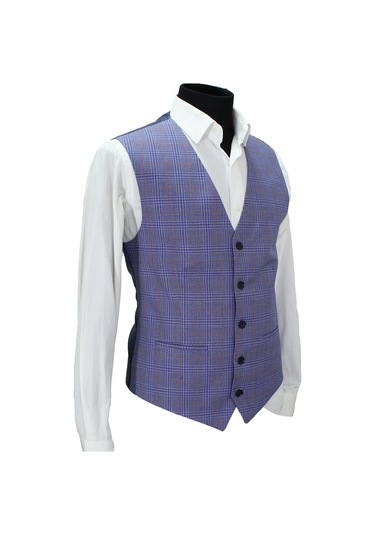 Mentor Regalo Erkek Yelek V Yaka Mavi Ekose 50657