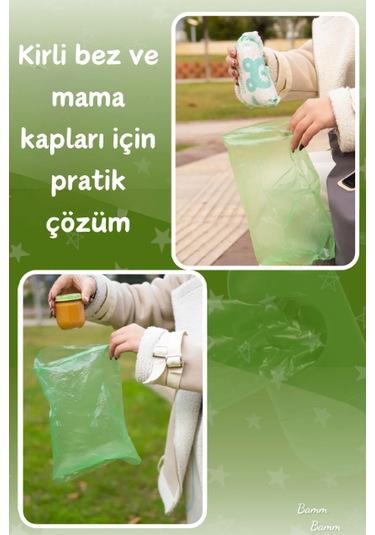 Bamm Bamm Kirli Bebek Bezi Çöp Poşeti Çanta Boy Taşıma Çantası Yeşil