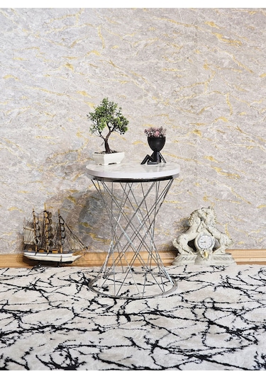 Krom Kaplama Pota Sehpa - Sehpa - Ahşap Sehpa - Metal Sehpa - Sun 001