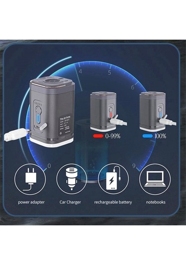 Kamp İçin Işıklı Elektrikli Hava Pompası Şişirme/söndürme Pompaları -a Siyah