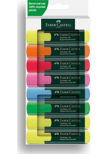 Faber-Castell Fosforlu Kalem Seti, 8’li, Su Bazlı Mürekkep, Kesik Uç, 3 Farklı Çizgi Kalınlığı