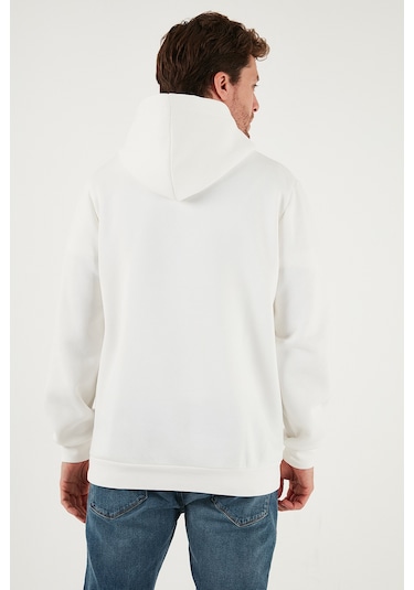 Buratti Regular Fit Kapüşonlu Kanguru Cepli Içi Tüylü Yumuşak Şardonlu Erkek Sweat 5905281 Ekru