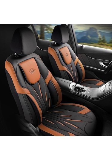 Panda Pars Serisi Deri Oto Koltuk Kılıfı - Siyah - Taba