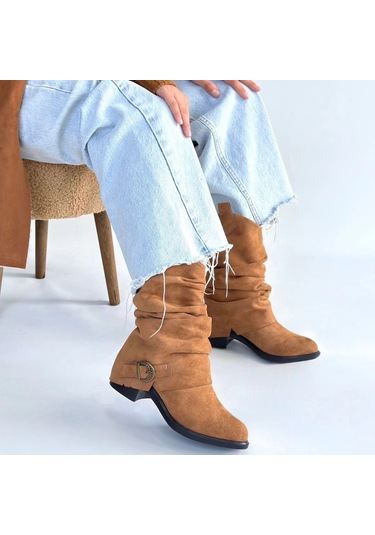 Biçomi Canty Taba Süet Körüklü Topuklu Çizme Çok Renkli