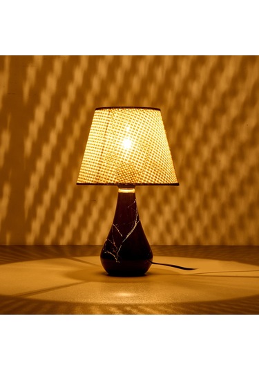 Nisaa Luce Konik Seramik Abajur - Siyah / Krem - 37x20x20 Cm Çok Renkli