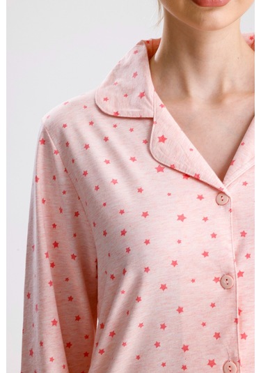 Yıldız Desen Pamuk Kadın Pijama Takım Pembe