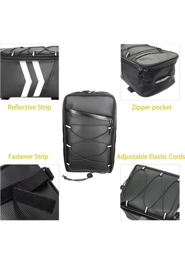 Motosiklet Su Geçirmez Pu Deri Raflı Arka Taşıma Çantası, Kapasite: 8l, Yağmur Kapaklı Siyah
