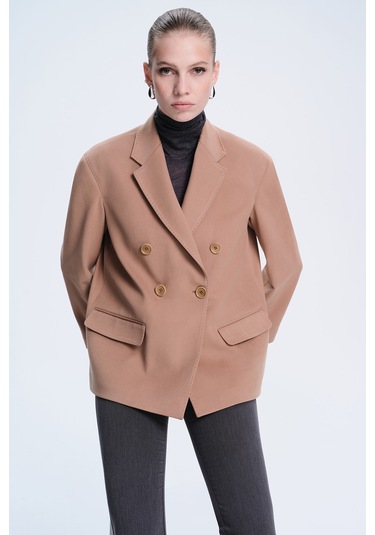 Saykı Woman Camel Dinamik Fit Kruvaze Ceket Vizon