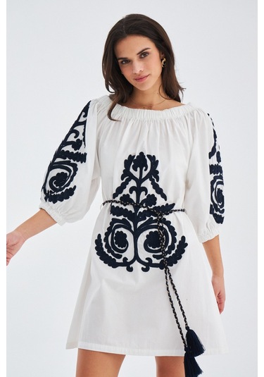 Peraluna MASUMI DRESS %100 Pamuk Diz Hizası Yazlık Kadın Elbise B