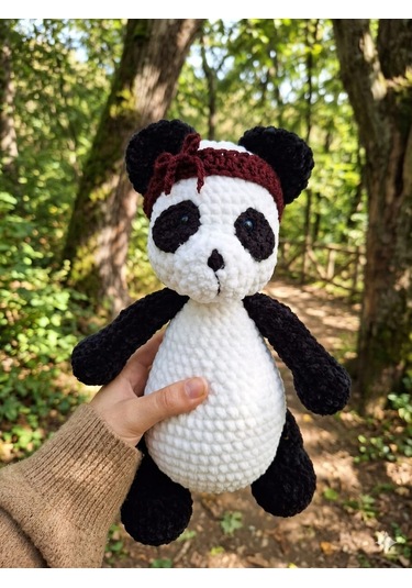 El Örgüsü Peluş Panda Beyaz - Siyah