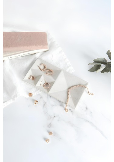 Beton Geometrik Takı Organizer Yüzük, Kolye, Küpe Ve Saat Düzenleyici Dekoratif Tepsi Beyaz