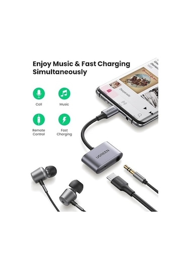 My Topped İpad Pro & Samsung Uyumlu Ugreen Note 20 Huawei P40 Aux Dönüşürücü, Usb-c Şarj & 3.5mm Kulaklık Jack Adaptör