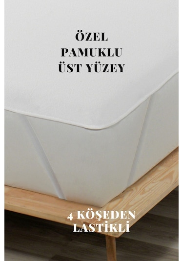 Sıvı Geçirmez Alez Pamuklu 4 Köşe Lastikli Yatak Koruyucu Beyaz Tek Kişilik
