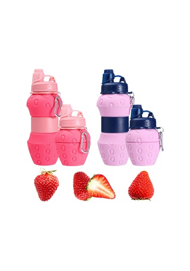 Mufunye Dışarıda Kullanıma Uygun Genişleyebilir Silikon Matara - Yiyecek Dereceli, Çıkarılabilir Pipetli, 500-1000ml Pembe Pembe