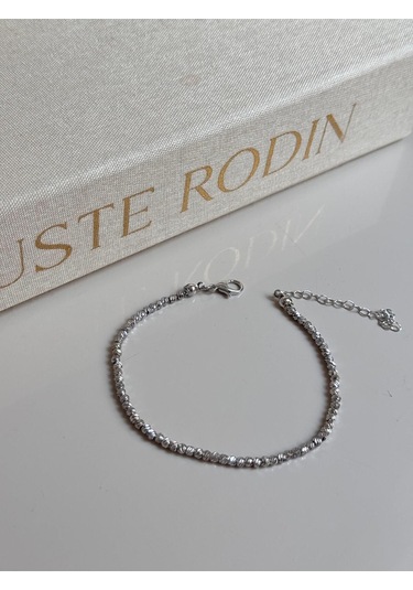 Gümüş Renk Dorika Boncuklu Kadın Halhal Ayarlanabilir Zarif Yazlık Aksesuar Gümüş