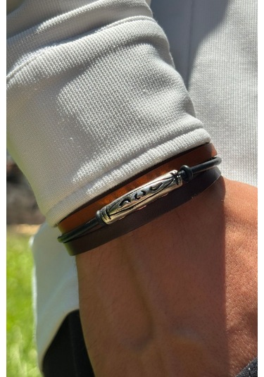 El İşçiliği İle Üretilmiş Hakiki Deri Erkek Bileklik Kiremit