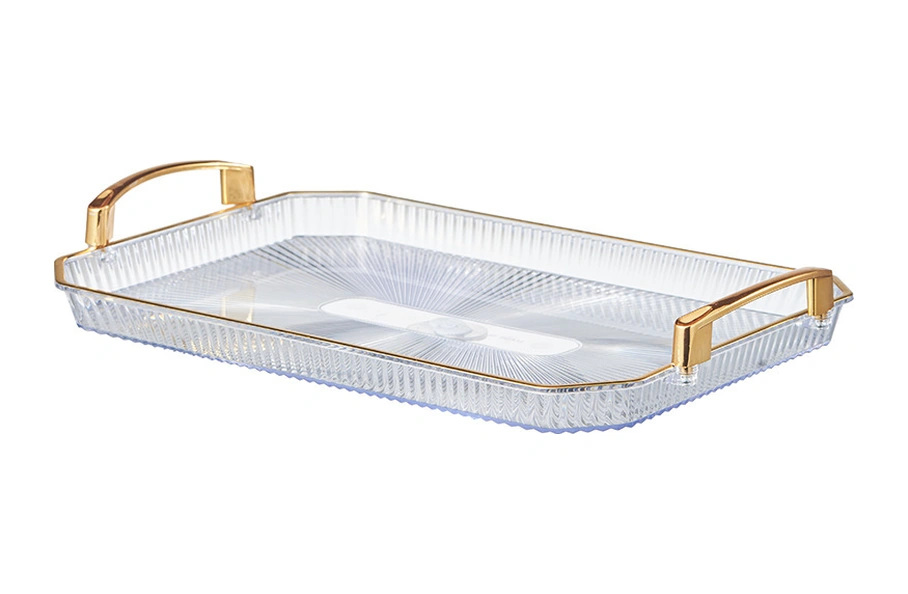 Qingmipy Gümüş Altın Kaplama Çok Amaçlı Servis Tabağı - Meyve, Çay, Pastane, Kek Tepsi Ve Aksesuar Tutucu - Büyük Boy 40.7x27.6x5.5 Cm